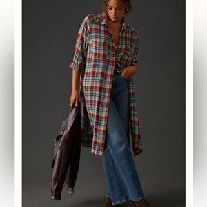 Anthropologie Pilcro Longline Plaid Buttondown